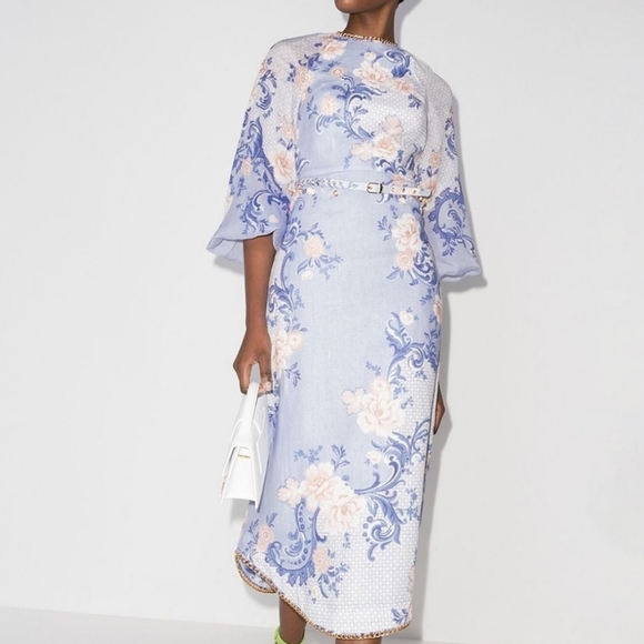 Zimmermann postcard embellished printed linen midi dress